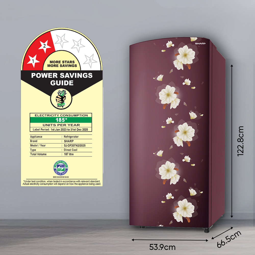 Sharp 187L Single Door Refrigerator (2-Star) | SJ-DF207N2-PRF