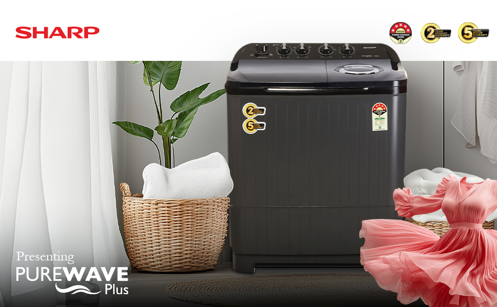 SHARP 8.0 Kg 5 Star 3 Wash Programs | Quadroniq Pulsator | Wave