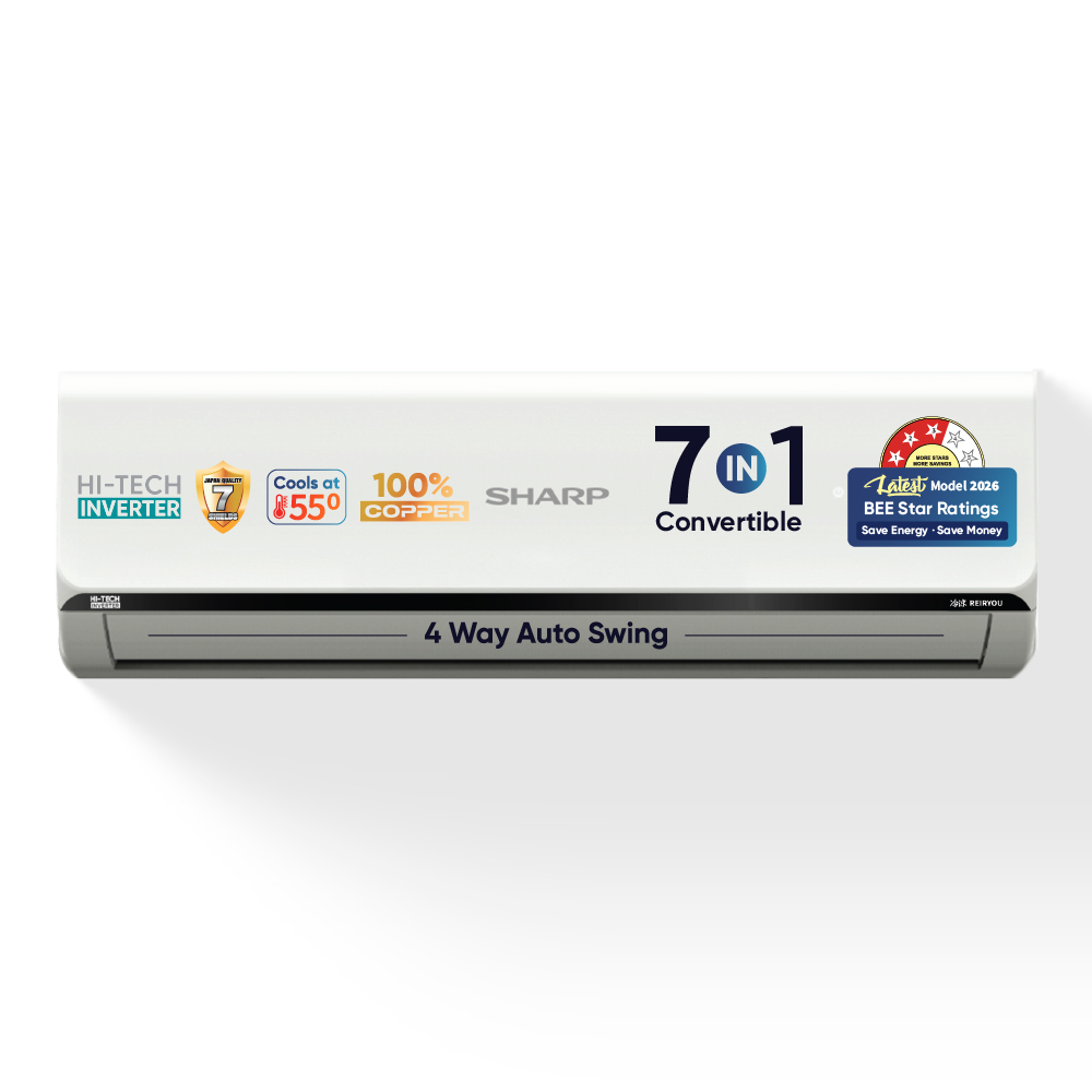 Sharp 1 Ton 3 Star Inverter Split AC, 7 in 1 Convertible, 100